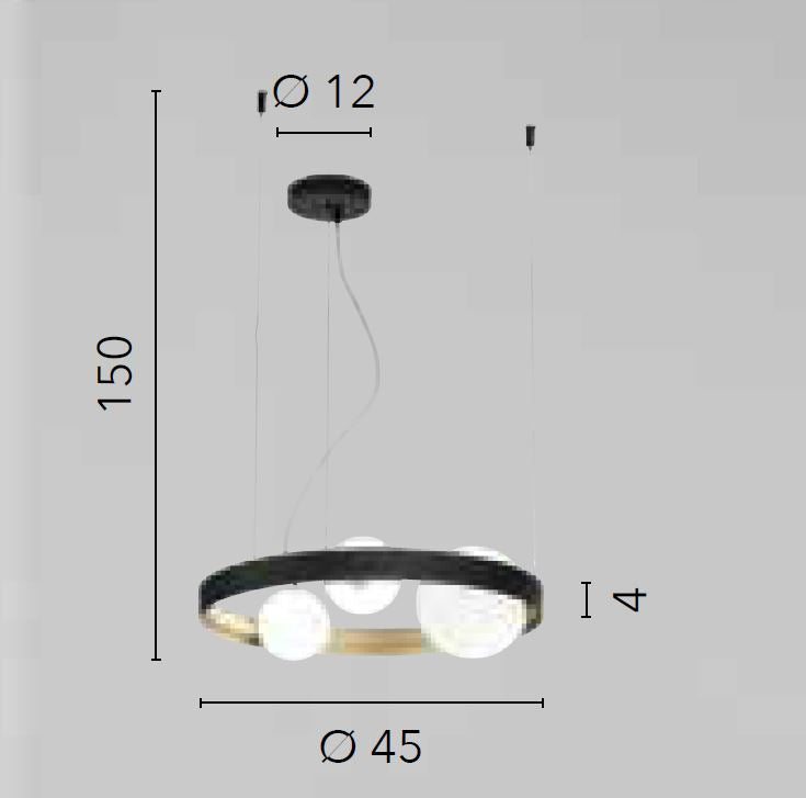 Sospensione in alluminio oro e nero opaco sfere vetro opale 3XG9 non incl. SONETTO Sospensione in alluminio oro e nero opaco sfere vetro opale 3XG9 non incl. SONETTO